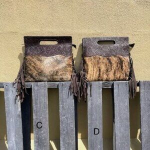 Cowhide and Coffee Brown Tooled Leather Concealed Carry Purse
